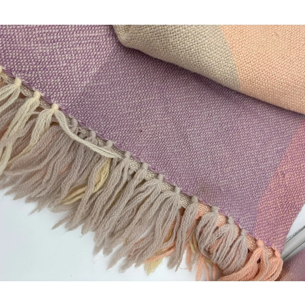 THE THREE WEAVERS 100% Virgin Wool Throw Blanket Pastel Hand Woven Baby Nursery
